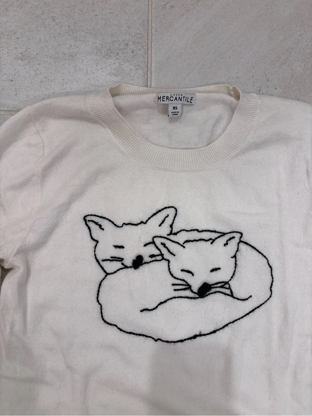 J. Crew Mercantile White Crewneck Sweater with Sleeping Fox Motif